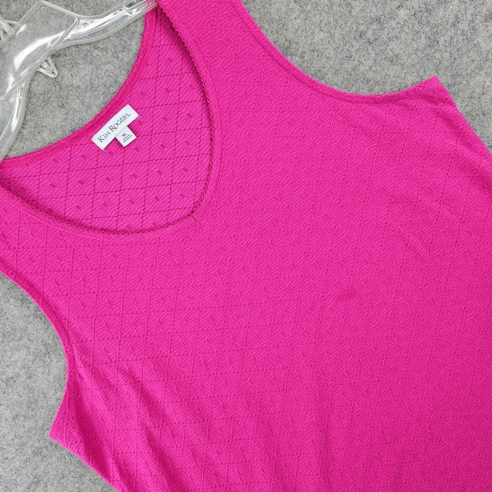 Kim Rogers Tank Top Women's XL Pink Textured Diamond Knit V-Neck Sleeveless SPOT